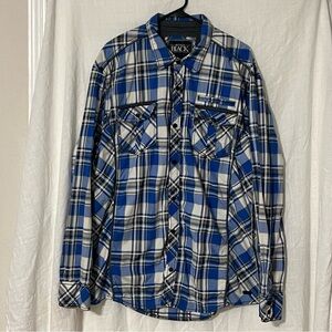 Buckle Black LS Shirt Men's XXL Blue Yellow Plaid Button Down Metal Buttons